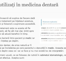 Text explicativ despre termeni utilizați în stomatologie, prezentat pe un fond deschis.