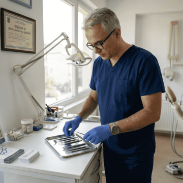 Lucrez ca medic stomatolog într-un cabinet din București.