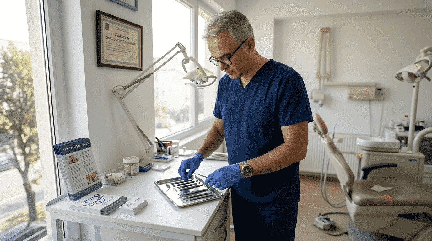 Lucrez ca medic stomatolog într-un cabinet din București.