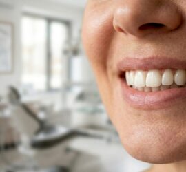 O pacientă poartă o discuție cu medicul stomatolog despre opțiunile pentru un implant dentar.