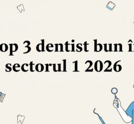 Ilustrație vectorială cu tematică dentară, folosită ca element decorativ în jurul titlului articolului
