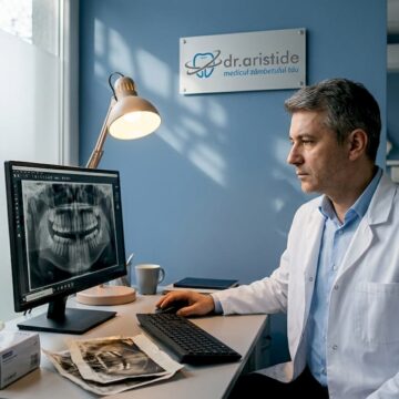 Plomba dentară: când, cum și de ce să o înlocuiești Medicul dentist analizează o radiografie în cabinetul său.