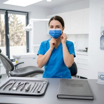 Medic stomatolog se pregătește să realizeze o extracție dentară în cabinet.
