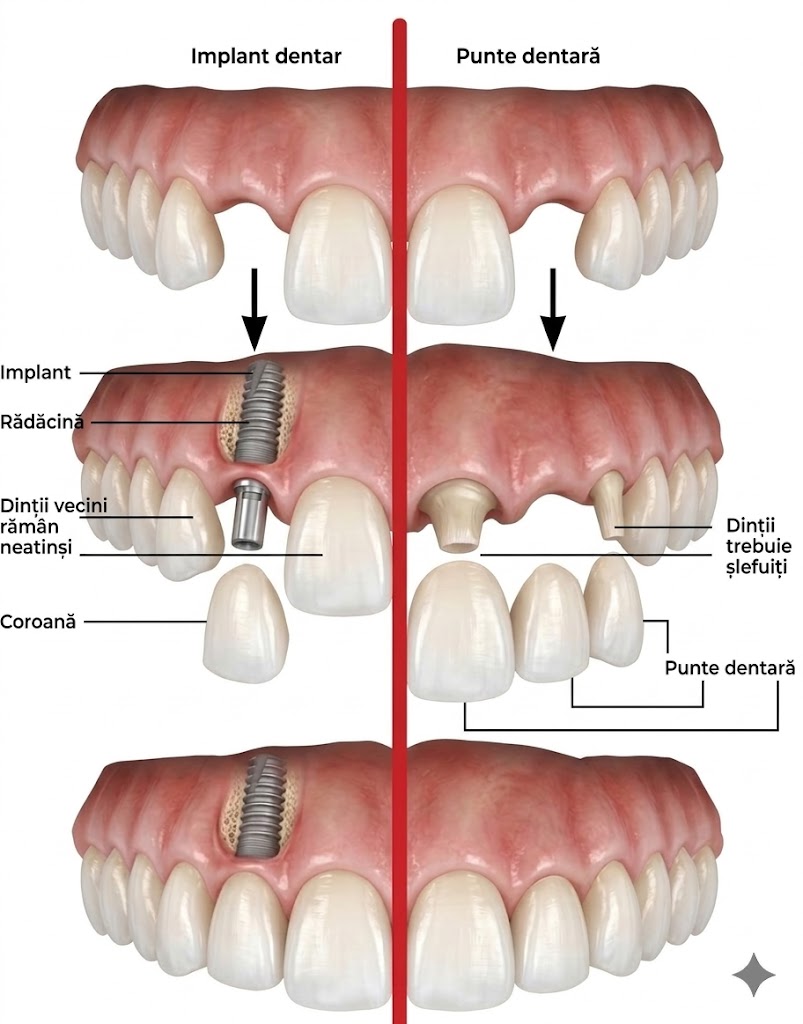 avantajele unui implant dentar fata de o punte dentara