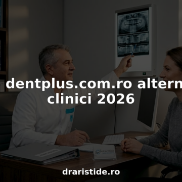Medicul stomatolog discută cu pacientul la biroul din cabinet, oferindu-i sfaturi și răspunsuri la întrebări legate de sănătatea dentară.